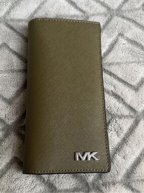 Michael Kors Olive Saffiano Long Continental Wallet with Silver MK Logo